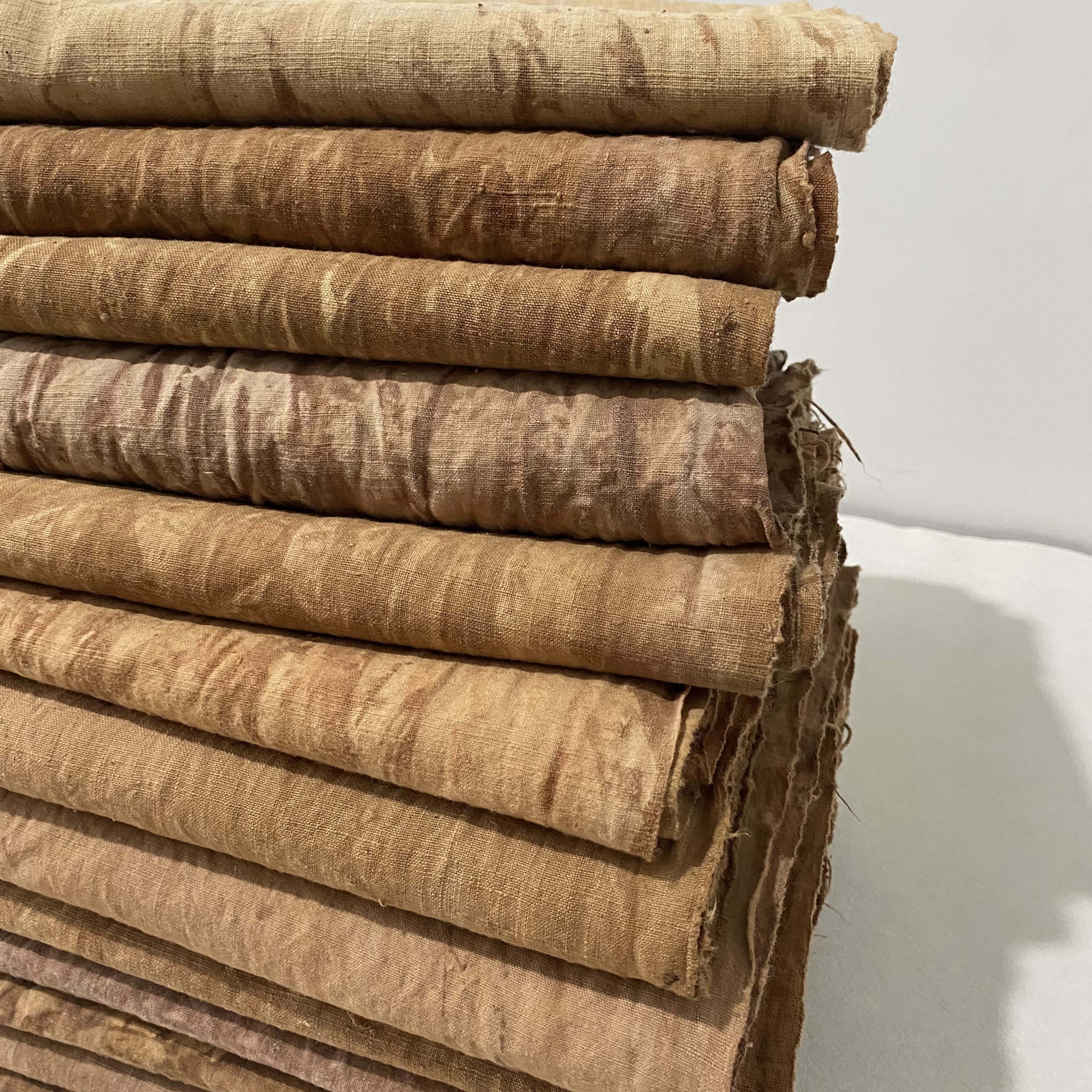 植物染色老土布 扎染 柿染老粗布 手作布手工diy布料 纯手工纯棉