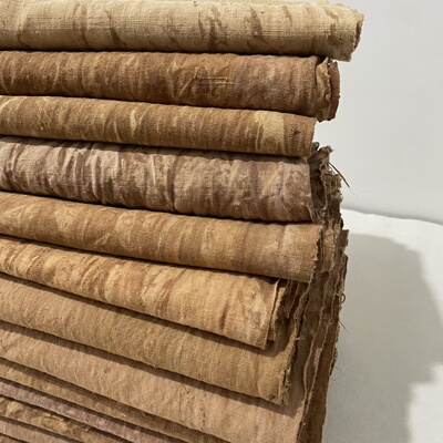 植物染色老土布 扎染 柿染老粗布 手作布手工diy布料 纯手工纯棉