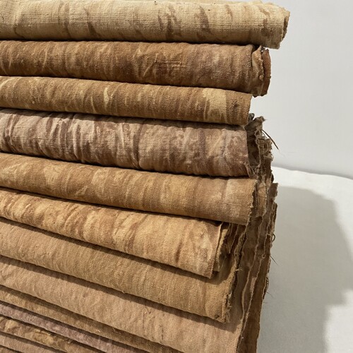 植物染色老土布 扎染 柿染老粗布 手作布手工diy布料 纯手工纯棉