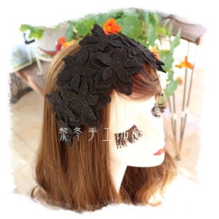 原创黎冬瑞丽新鲜出炉新款黑色超宽蕾丝立体发箍发卡头饰11厘米