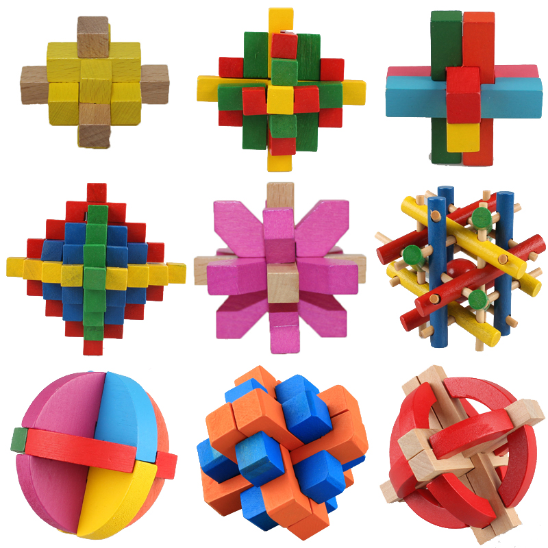 彩色孔明锁木质儿童益智玩具 12姐妹 取宝 菠萝 包邮