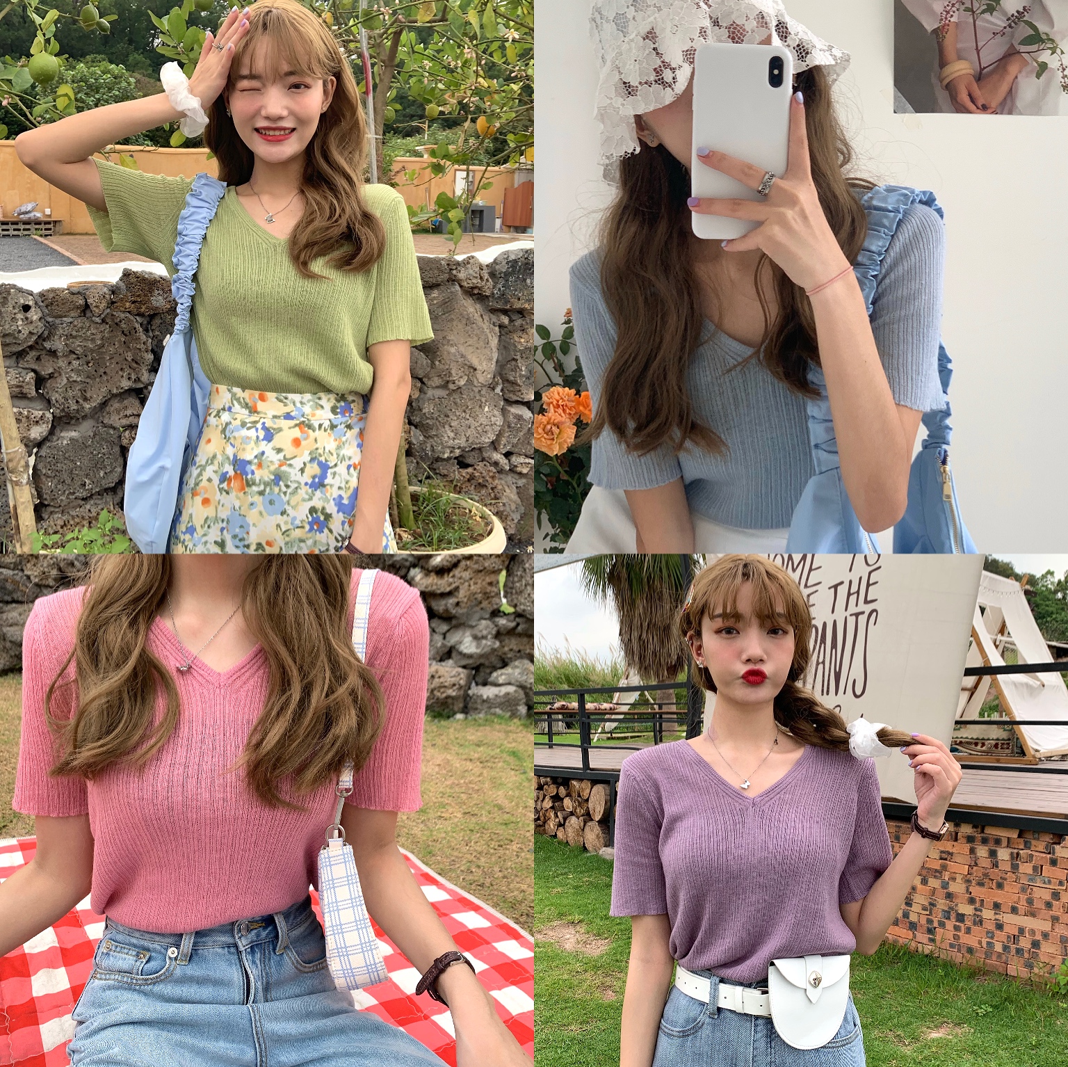 Real shot real price knitwear pit collar short sleeve shirt