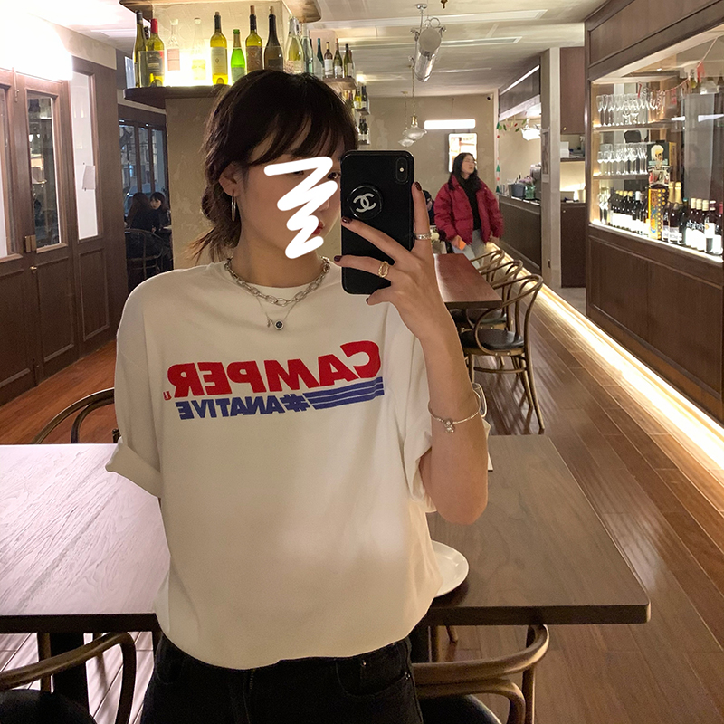 Real price loose and versatile round neck letter printed short sleeve T-shirt for women