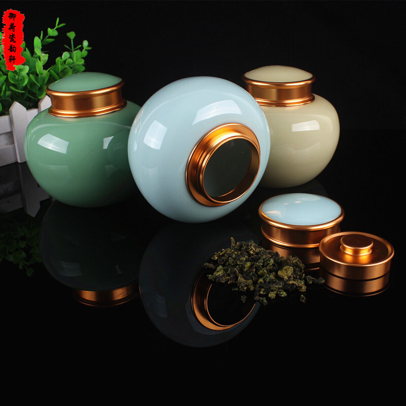 陶瓷金属头瓷片盖中号苹果茶叶罐