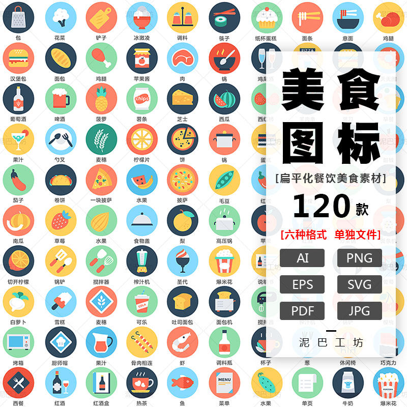 餐饮app图标素材美食ai源文件矢量图扁平化图标糕点面包ui界面png