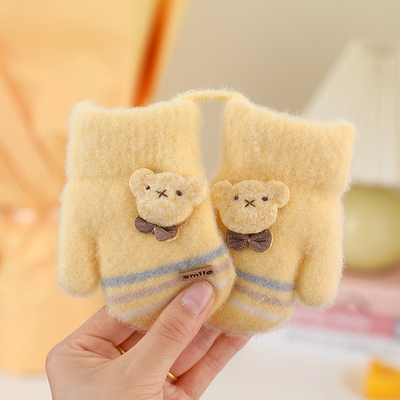 0-3岁2宝宝冬天保暖手套加绒挂脖