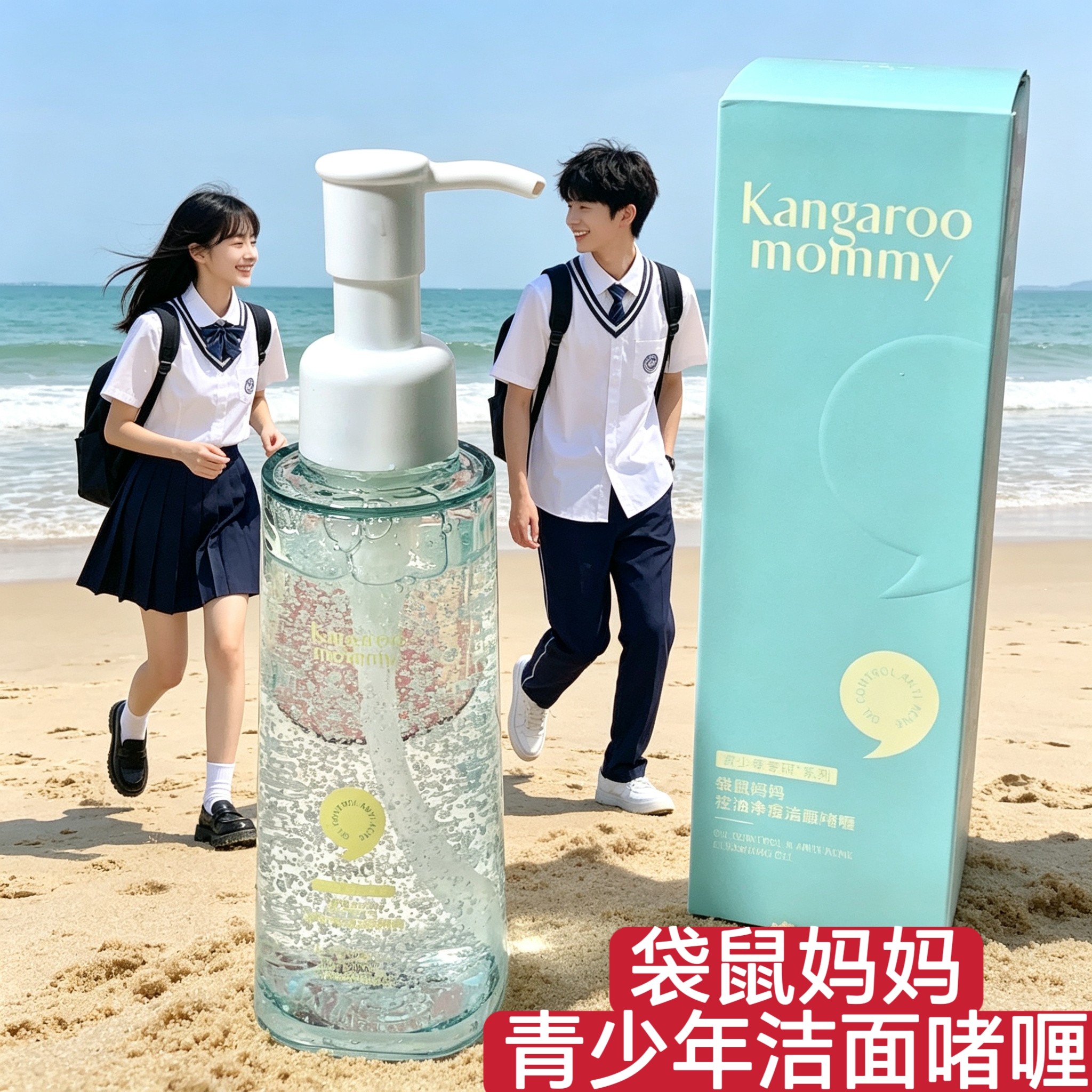 袋鼠妈妈青少年净痘洁面啫喱男女孩洁面乳青春控油祛痘儿童洗面奶