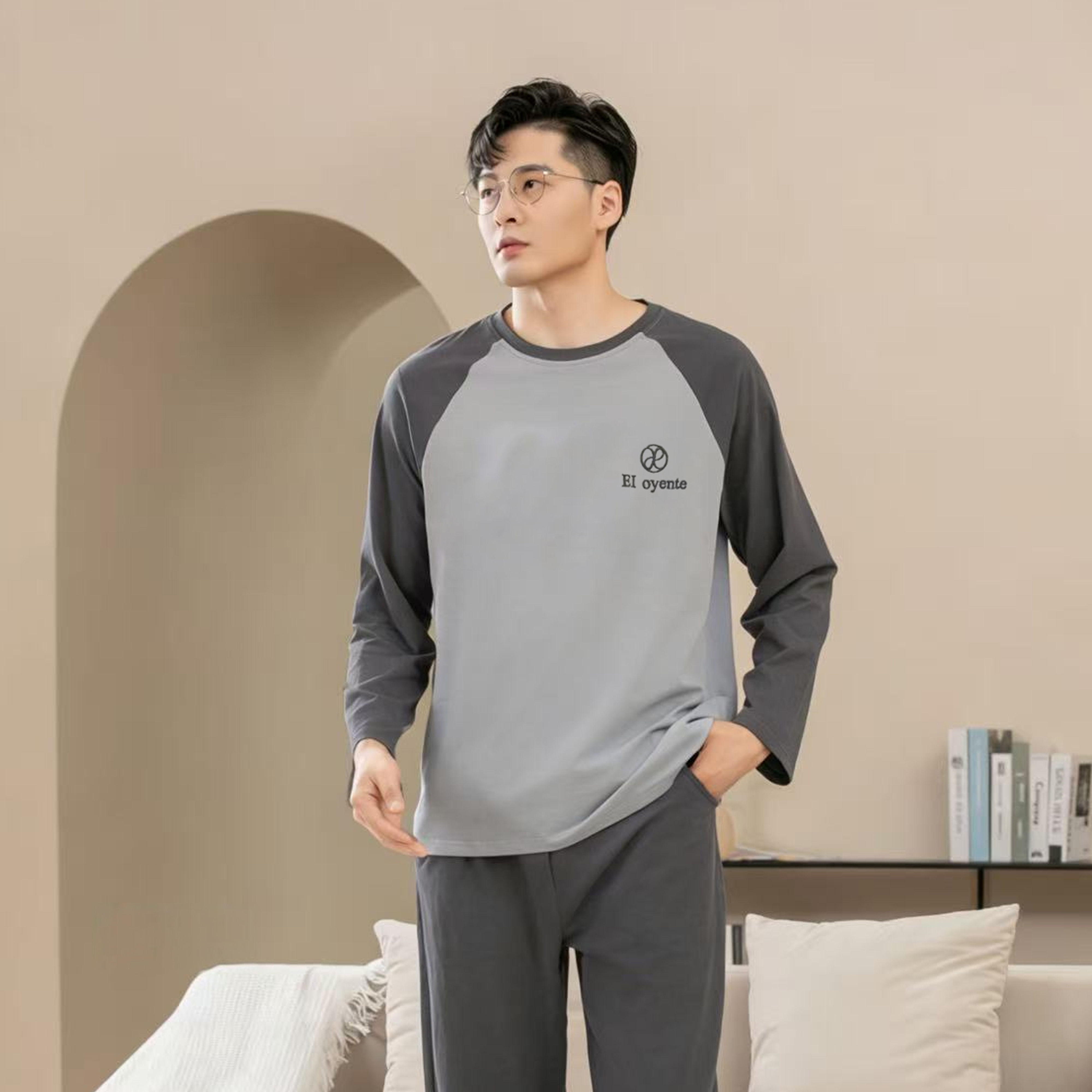 长袖睡衣男秋冬爽棉纯棉家居服套装休闲简约外穿亲肤套头长裤睡衣