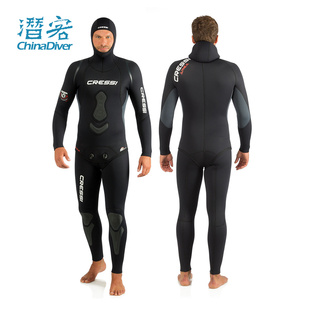 Cressi 保暖自由潜防寒渔猎分体潜水服科越思5mm7mm Apnea湿衣男款