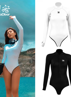 Trudive 湿衣自由潜泳衣露背潜水服女拉链连体白色比基尼冲浪睿潜