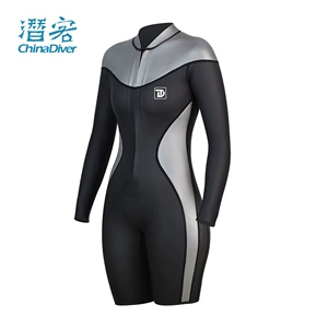 [Trudive女长袖连体湿衣自由潜潜水服保暖套装前拉链冲浪服睿潜2mm]