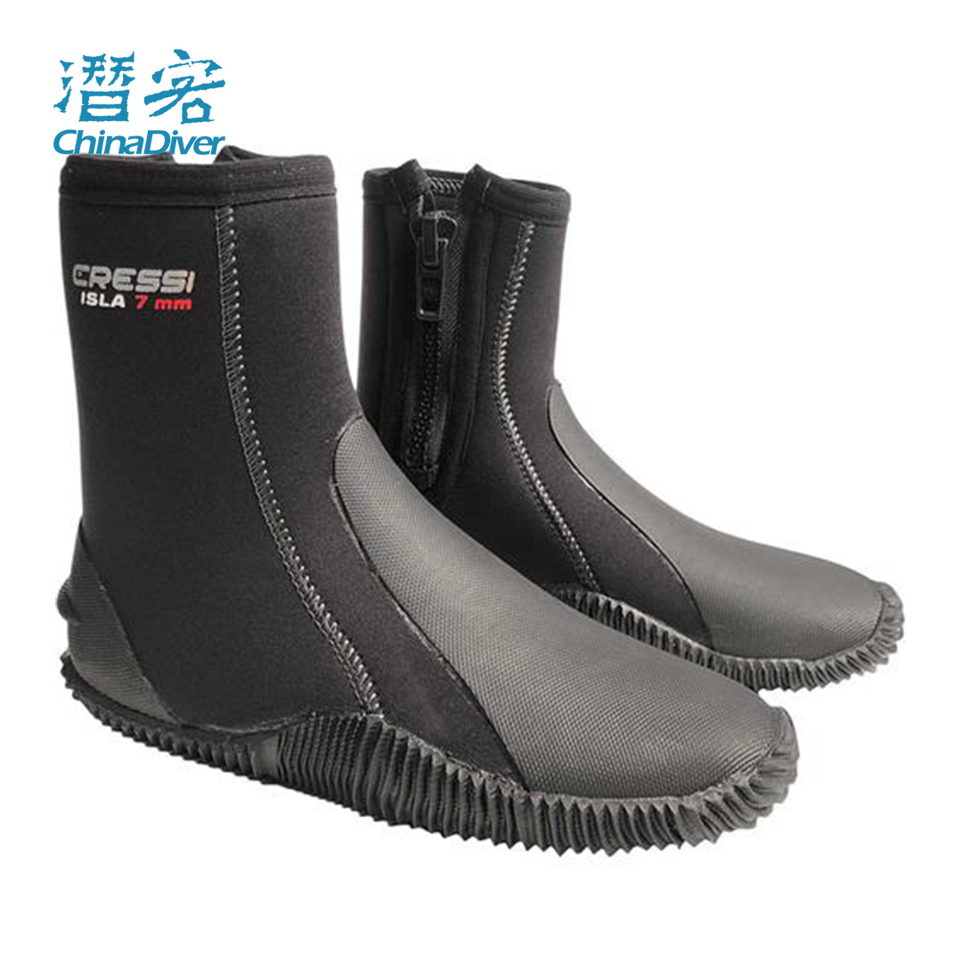 Cressi Isla 保暖潜水靴厚底中筒涉水鞋高帮拉链款防滑5mm 7mm