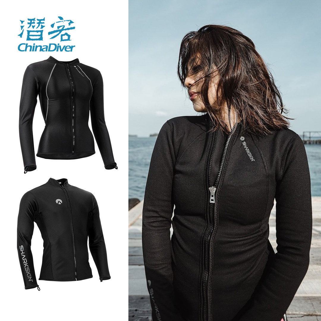 SharkSkin潜水服长袖前拉链上衣冲浪服划艇衣男女款防风透气澳洲_虎窝淘