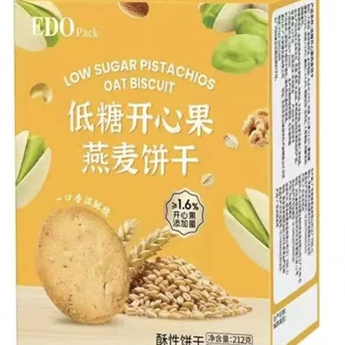 EDOpack低糖开心果燕麦饼干212 g粗粮饼干休闲零食代餐早餐