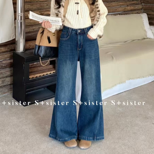 【肉思RS】S+sister大码女装W2258韩系爆款直筒微喇牛仔裤高加厚