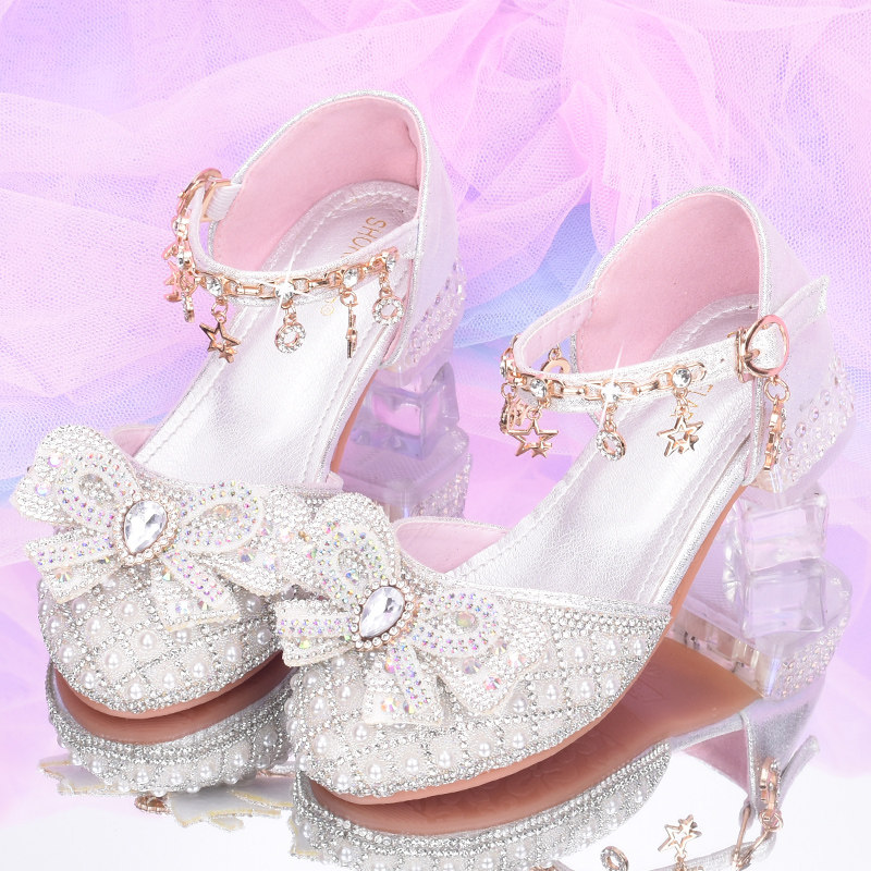公主鞋女童水晶鞋蝴蝶结儿童高跟鞋银色礼服走秀表演鞋宴会花童鞋,童鞋/婴儿鞋/亲子鞋,水晶/水钻鞋,淘宝优惠券,粉丝福利购,淘宝优惠卷