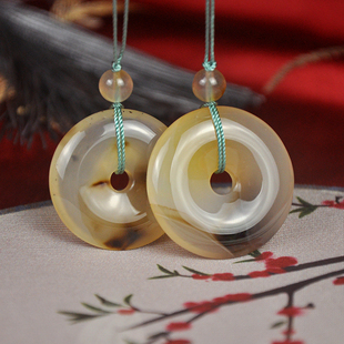 天然冰种玉石玉髓玛瑙平安扣吊坠情侣一对海洋玉髓水草花配饰挂坠