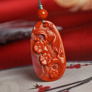 天然凉山南红玛瑙毛衣项链吊坠喜上眉梢喜鹊男女手工精雕饰品挂件