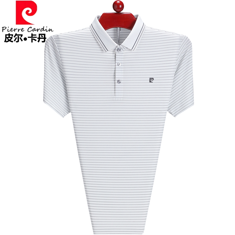 皮尔卡丹桑蚕丝短袖t恤男2025新款冰丝上衣服夏季高端条纹POLO衫