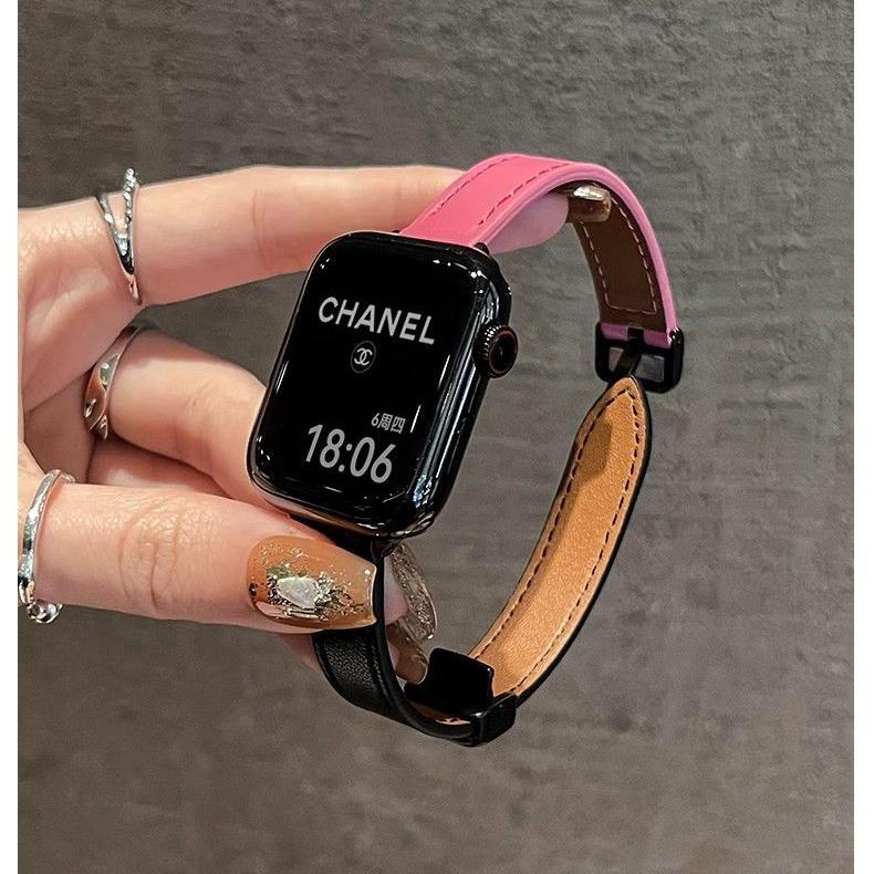 适用iwatchs10新款小香风手表带se3/2拼色小羊皮磁吸扣S8/9/7/6/5