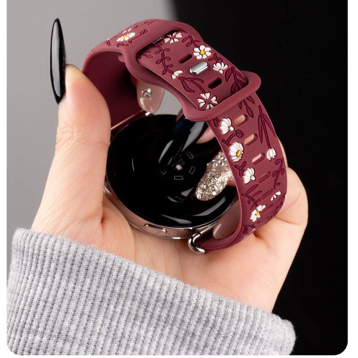 彩玫瑰花雕刻适用荣耀X5watch4手表荣耀fit亲选2i硅胶ES/4pro腕带