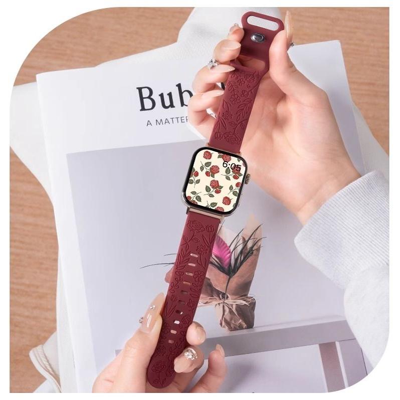 适用华为Fit4/3手表表带watchfit2i硅胶腕带雕刻玫瑰压花5荣耀fit