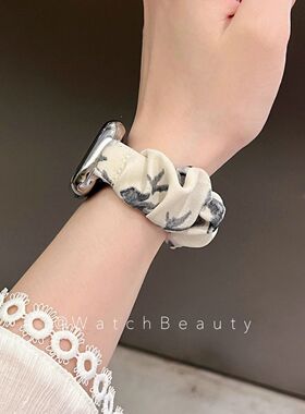 国风墨竹雪纺发圈弹力表带适用苹果表带AppleWatch789se2iwatch65