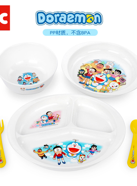 日本Lec哆啦a梦婴儿餐具儿童碗分格盘叉勺碟子进口用品