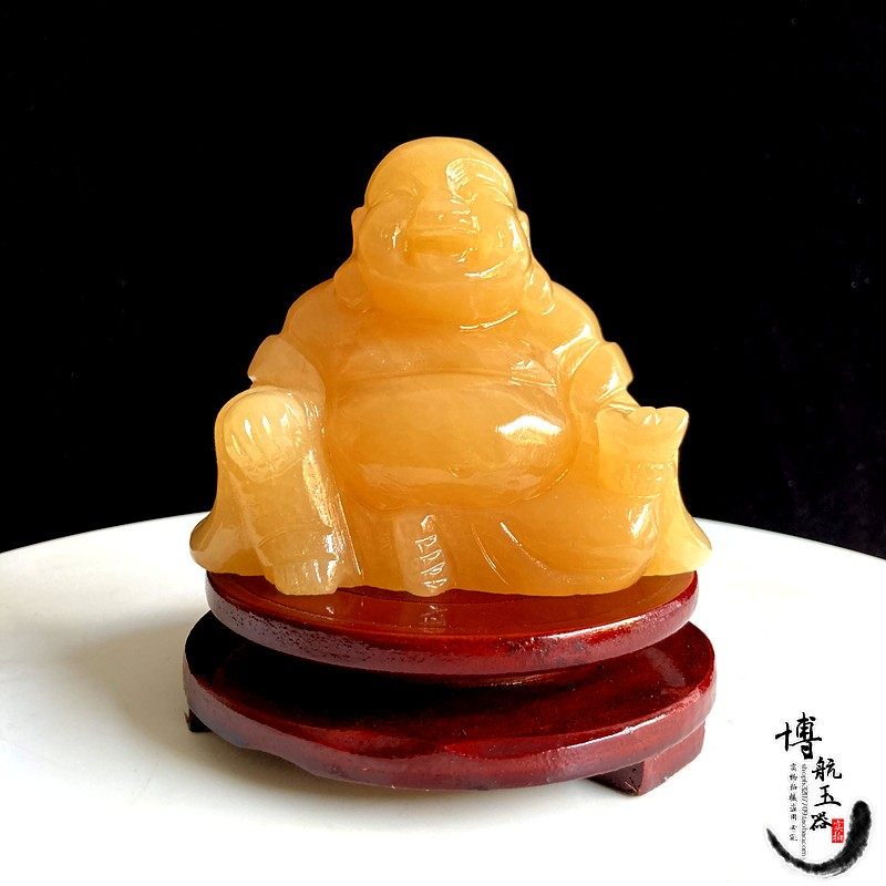 黄玉佛像摆件家居客厅玄关桌面现代开业送礼纯手工天然玉石弥勒佛