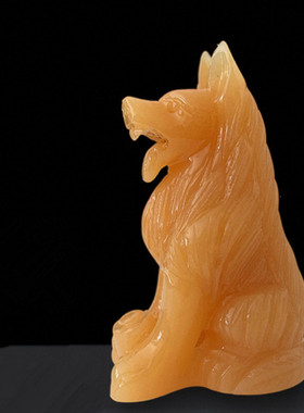 天然玉石米黄玉大狼狗摆件招财