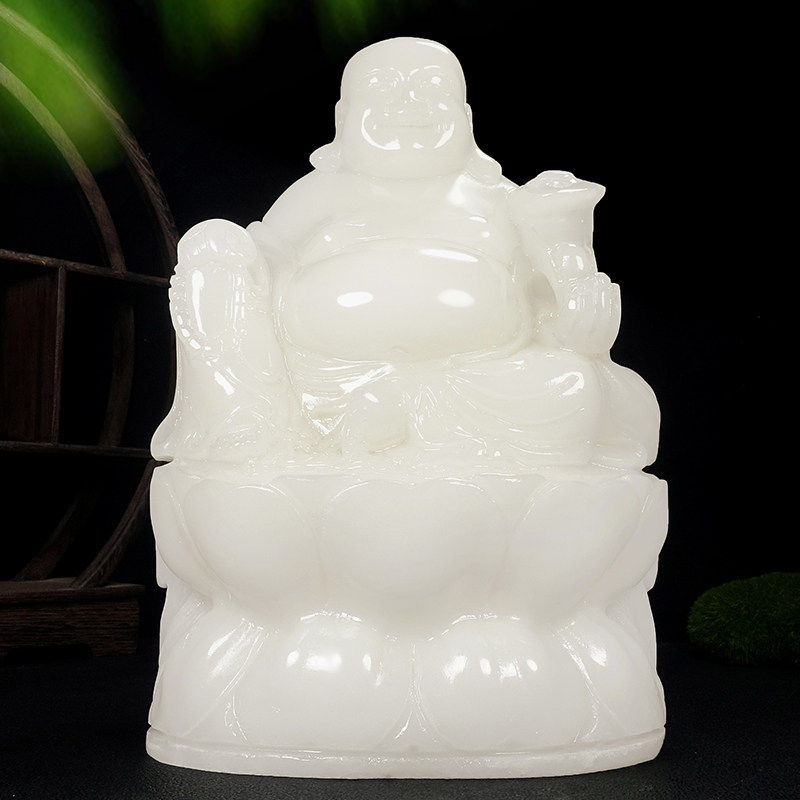 白玉弥勒佛摆件佛像天然玉石招财风水装饰品客厅玄关吉祥如意笑佛
