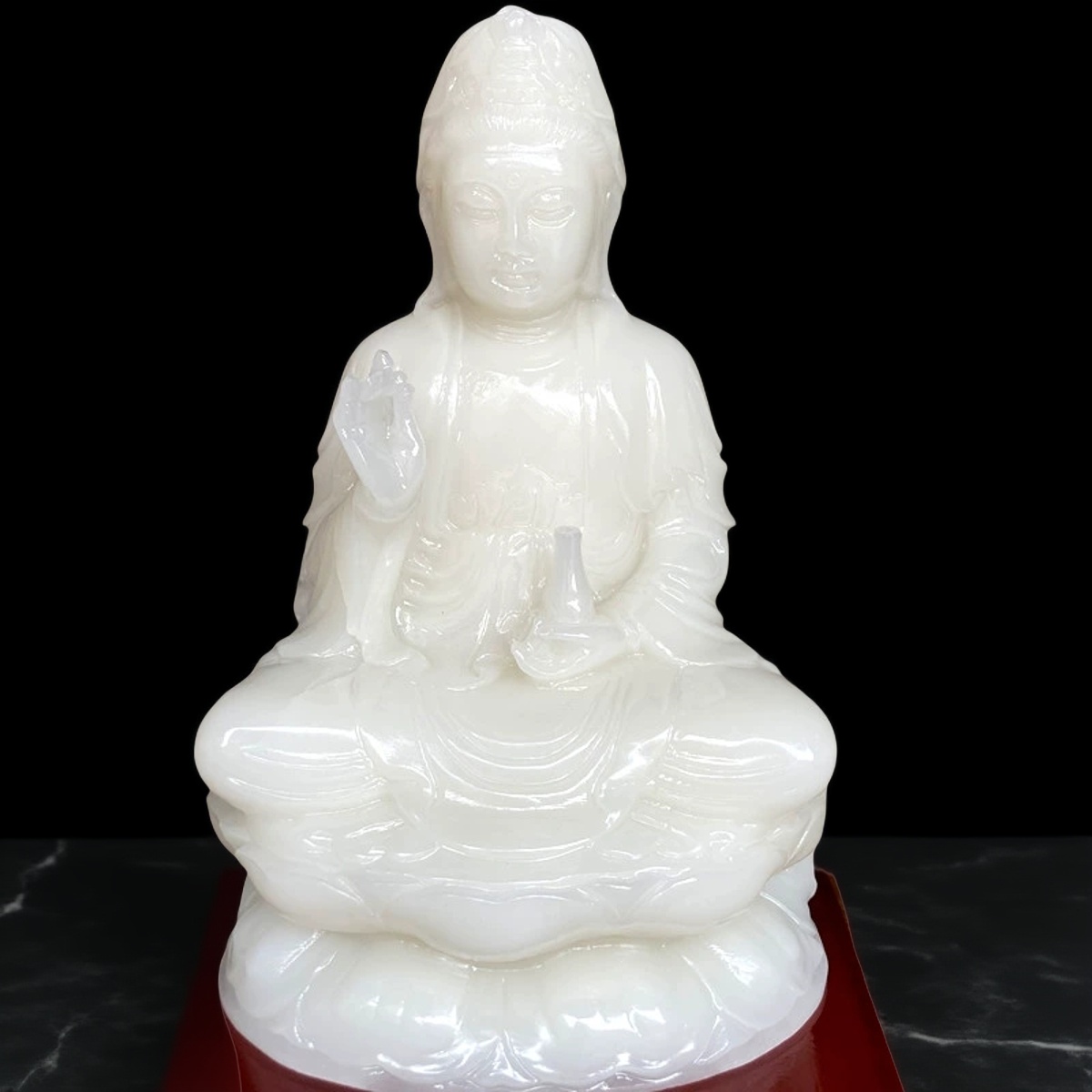 天然白玉净瓶观音菩萨摆件富贵平安佛像玉雕家居玄关装饰玉石观音