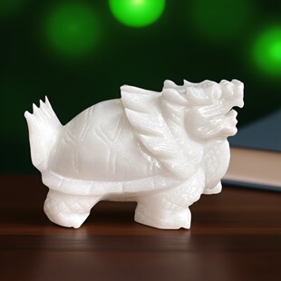 天然玉石龙龟摆件白玉原石雕刻一体玉器办公室家居玄关玉雕龙头龟