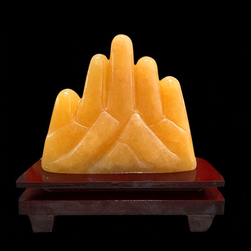 天然米黄玉五指山摆件玉石石敢当家居装饰办公室客厅玄关风水镇宅