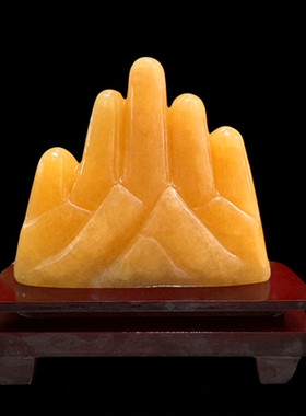 天然米黄玉五指山摆件玉石石敢当家居装饰办公室客厅玄关风水镇宅