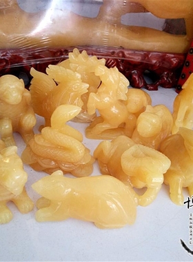 天然十二生肖蛇鼠手工米黄玉