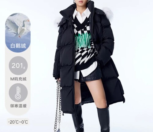 恩派雅正品国内代防风防水黑科技中长款白鹅绒羽绒服XZHIAY202AH
