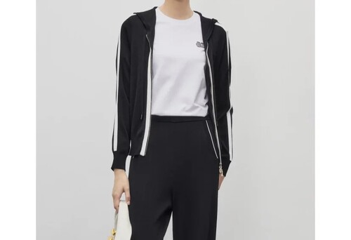 奈蔻正品撞色连帽黑色连帽简约针织衫开衫女士外套上衣XI00219W0