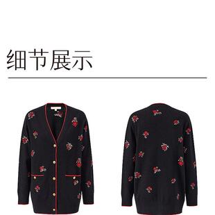 DOUBLOVE贝爱正品 V领针织外套含羊驼毛DPJPW9101AH 提花毛衣开衫