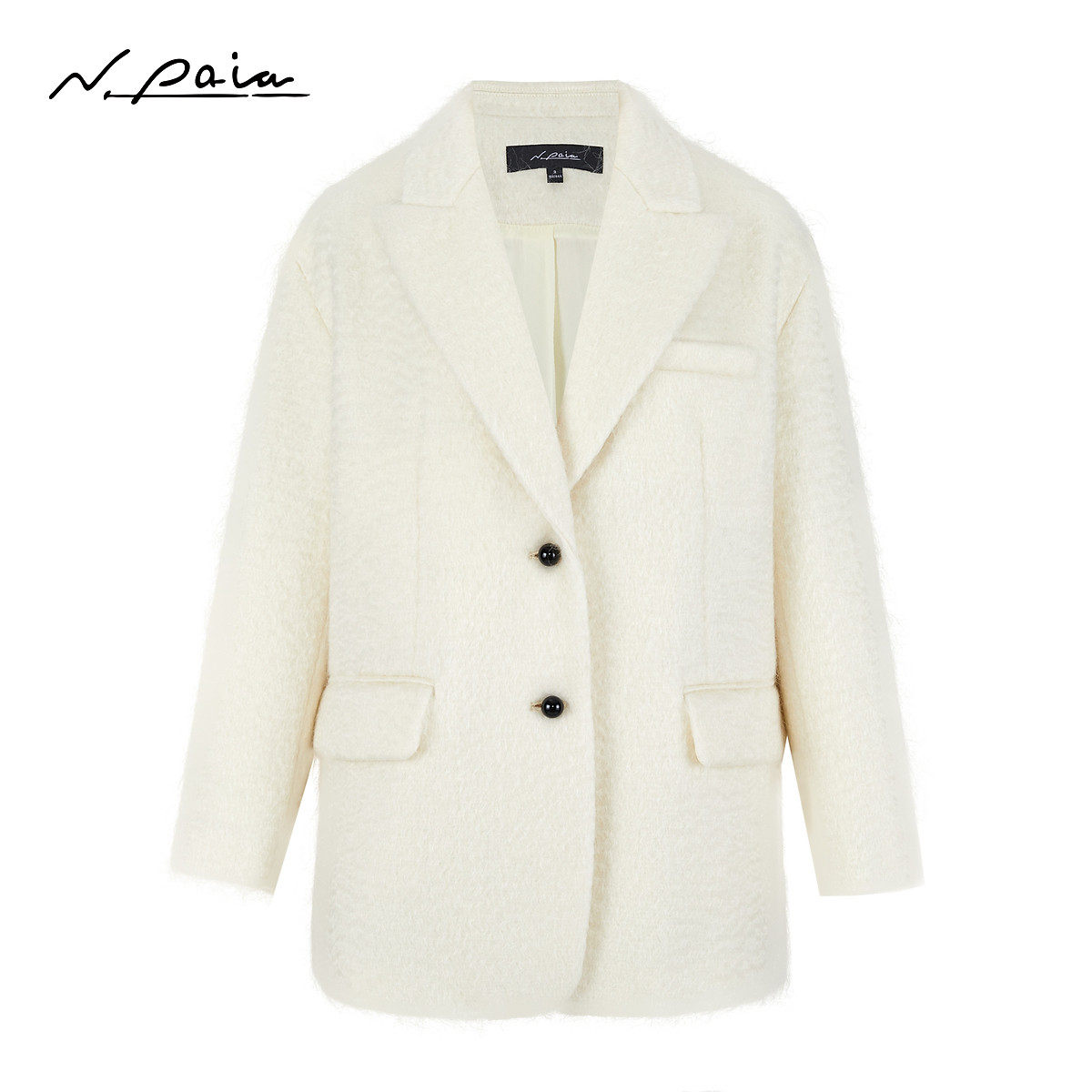 恩派雅正品国内代购绵羊毛马海毛西装领上衣大衣外套XZHIB1122OW