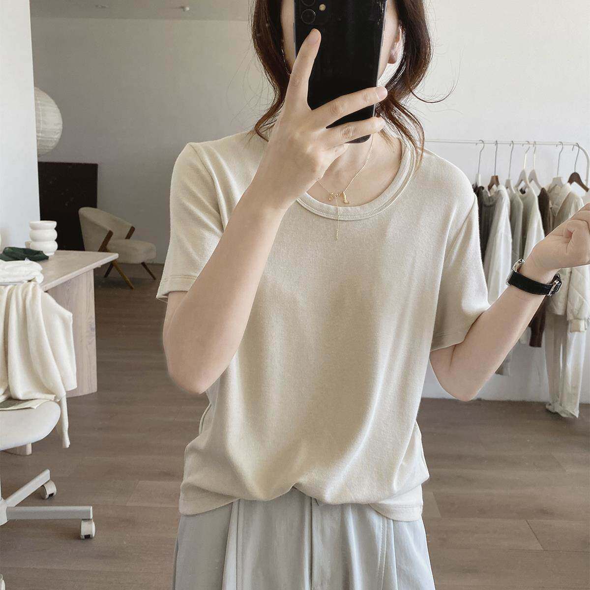 日系白色短袖t恤女夏季新款气质通勤简约基础款减龄棉质体恤上衣