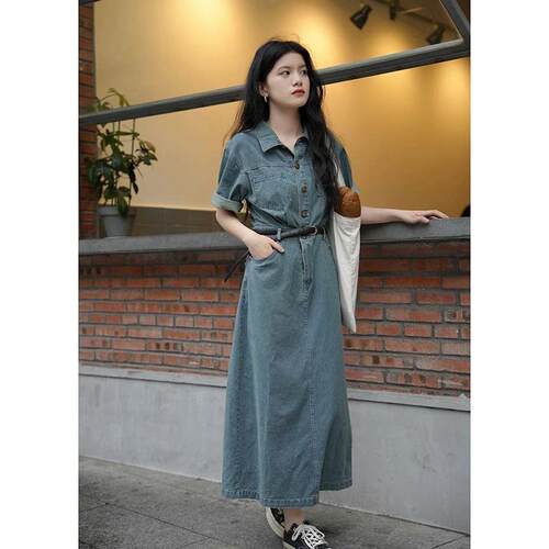 Mere Kore夏季新款短袖牛仔裙连衣裙女设计感小众连体裙港风裙子