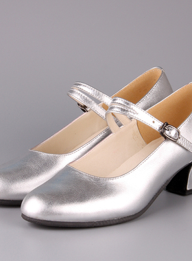 金银黑红色真牛皮国标成人拉丁舞女式鞋子中高粗跟手工定做舞蹈鞋