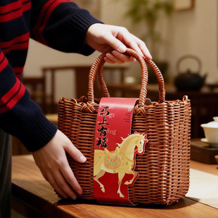 国风中式茶叶手提编篮高档茶叶盒白茶岩茶红茶六堡茶伴手礼盒空盒