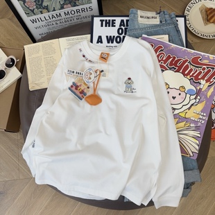 性价比chao高 T恤女春 yongwill小羊纸袋家260g纯棉重工刺绣长袖