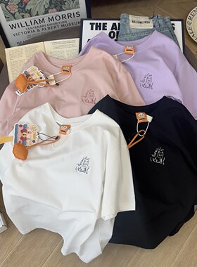 纯棉简约刺绣短袖T恤女夏韩版