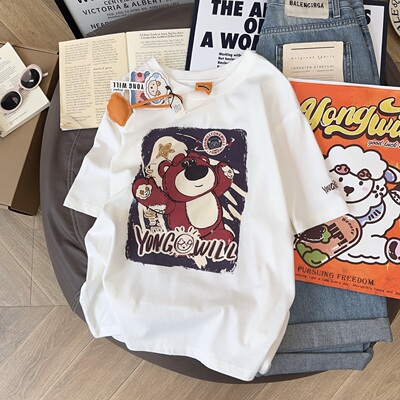 百搭显瘦草莓熊短袖T恤女夏韩版