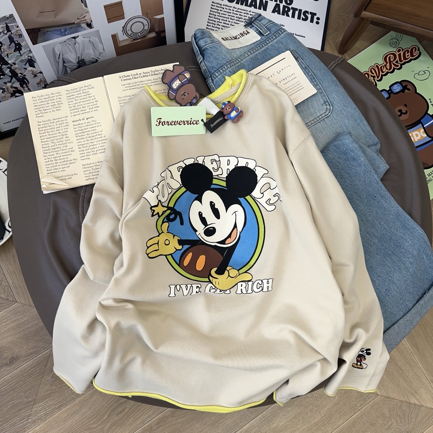 纸袋家卡通米奇毛边卫衣女秋冬