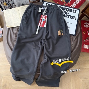 女韩版 直筒休闲镰刀裤 Gulunsunu纸袋家330g毛圈卫裤 逆天大长腿