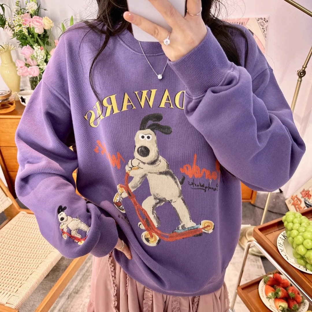 美式复古!设计师款pandawarks熊猫纸袋家320g毛圈棉卫衣长袖女韩